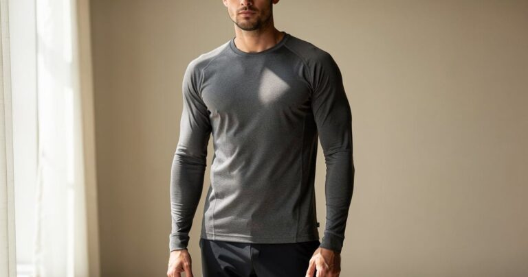 Homme portant un sous-pull manche longue ajusté gris de qualité
