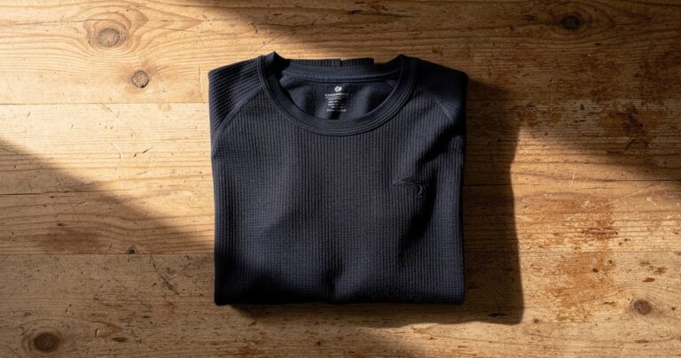 Sous-pull en laine mérinos homme plié sur une surface en bois